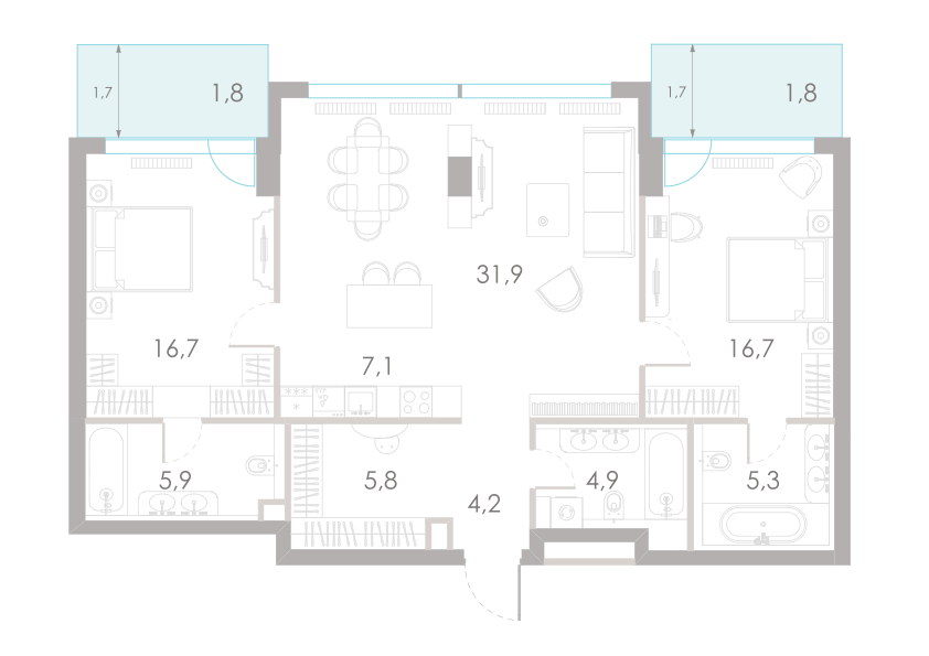 3-комнатная 102 м2 в ЖК River Park Towers Кутузовский корпус null этаж 21