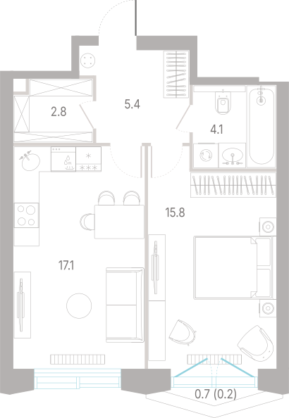 1-комнатная 45 м2 в ЖК КОД Сокольники корпус null этаж 6