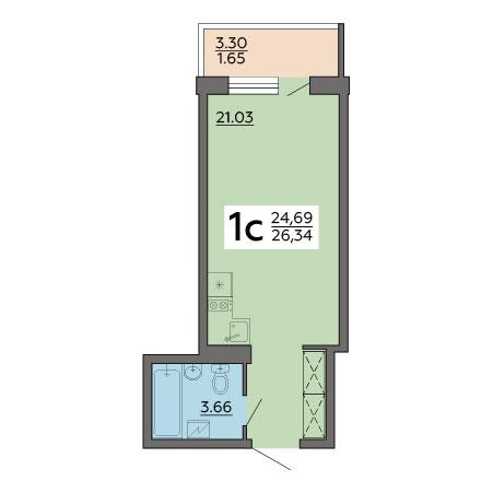 1-комнатная 26 м2 в ЖК Авиапарк корпус null этаж 4