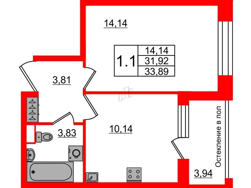 1-комнатная 31 м2 в ЖК Сенат корпус null этаж 1