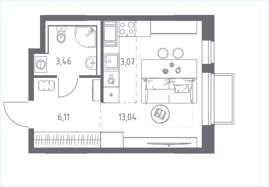 Студия 25.4 м2 в ЖК undefined корпус null этаж 15