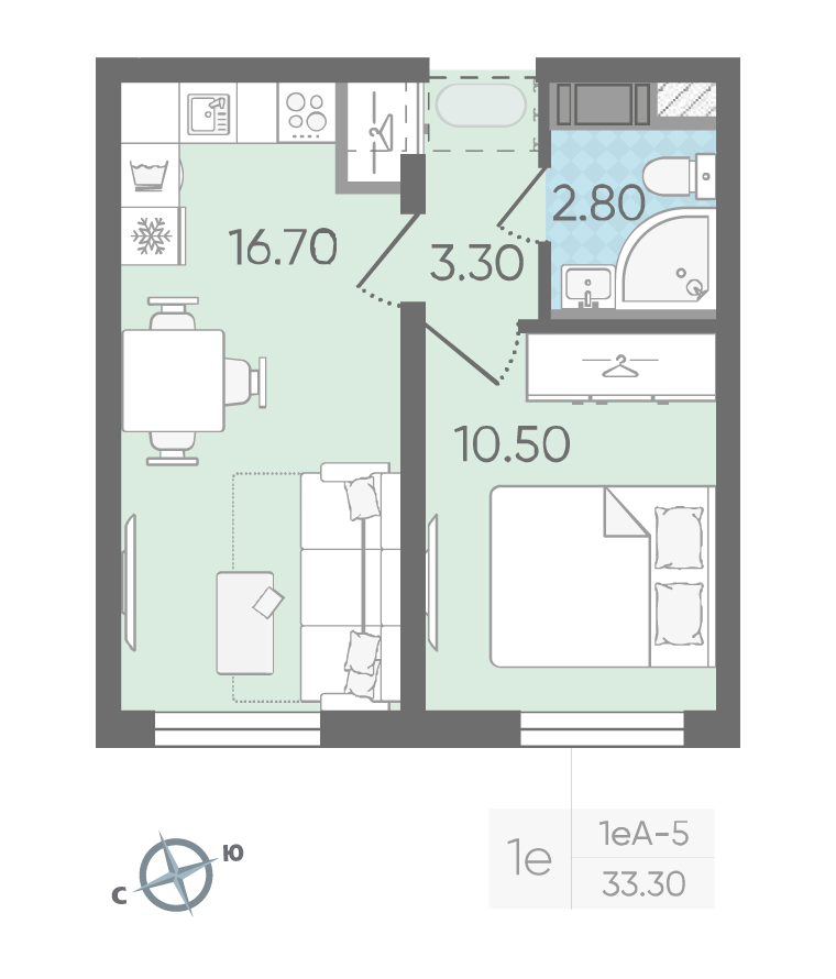 1-комнатная 33 м2 в ЖК Октябрьская набережная корпус null этаж 13