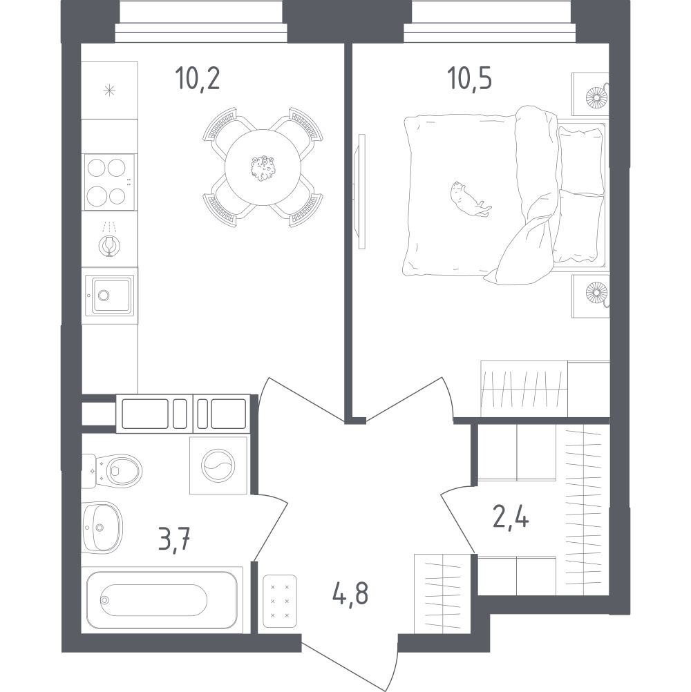 1-комнатная 31 м2 в ЖК Ольховый Квартал корпус null этаж 7