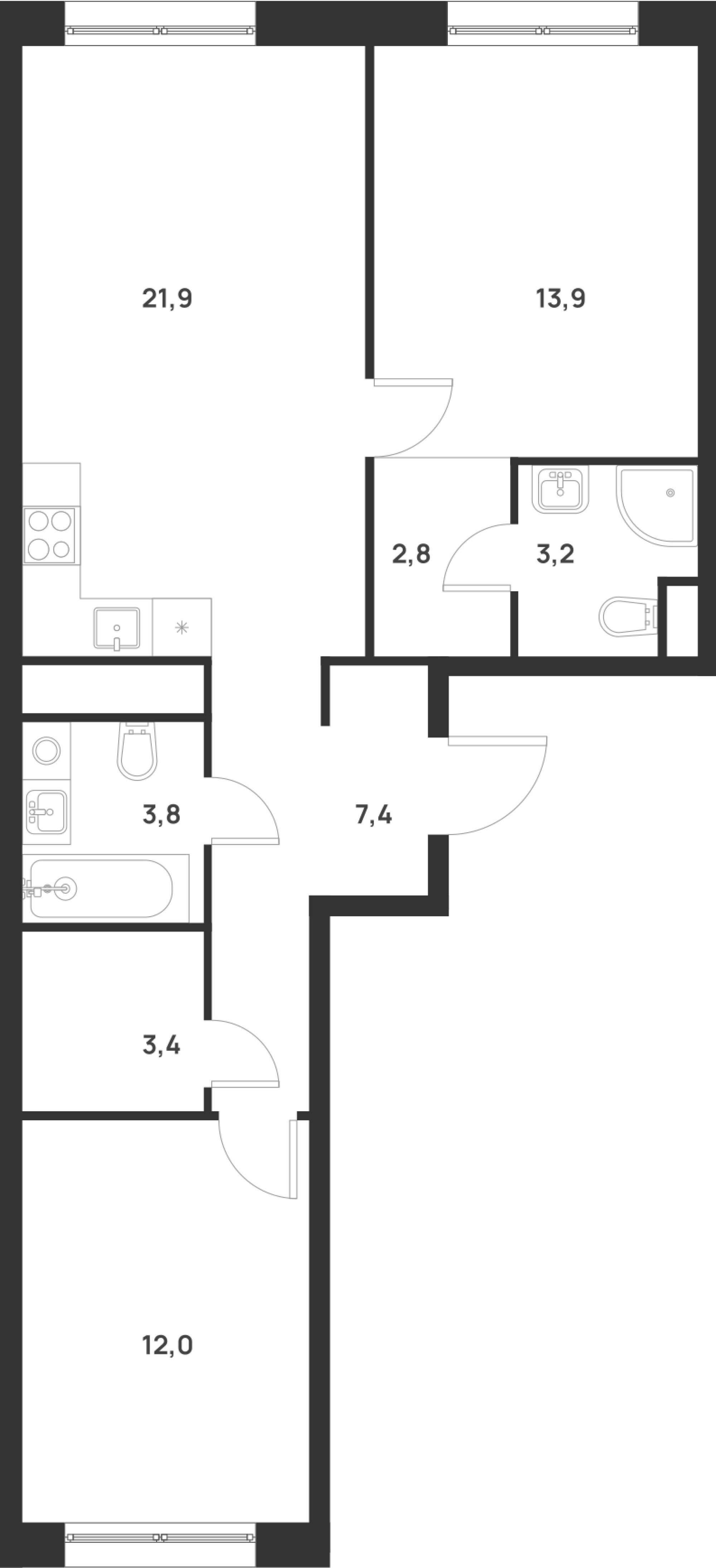 2-комнатная 68 м2 в ЖК Форевиль корпус null этаж 5