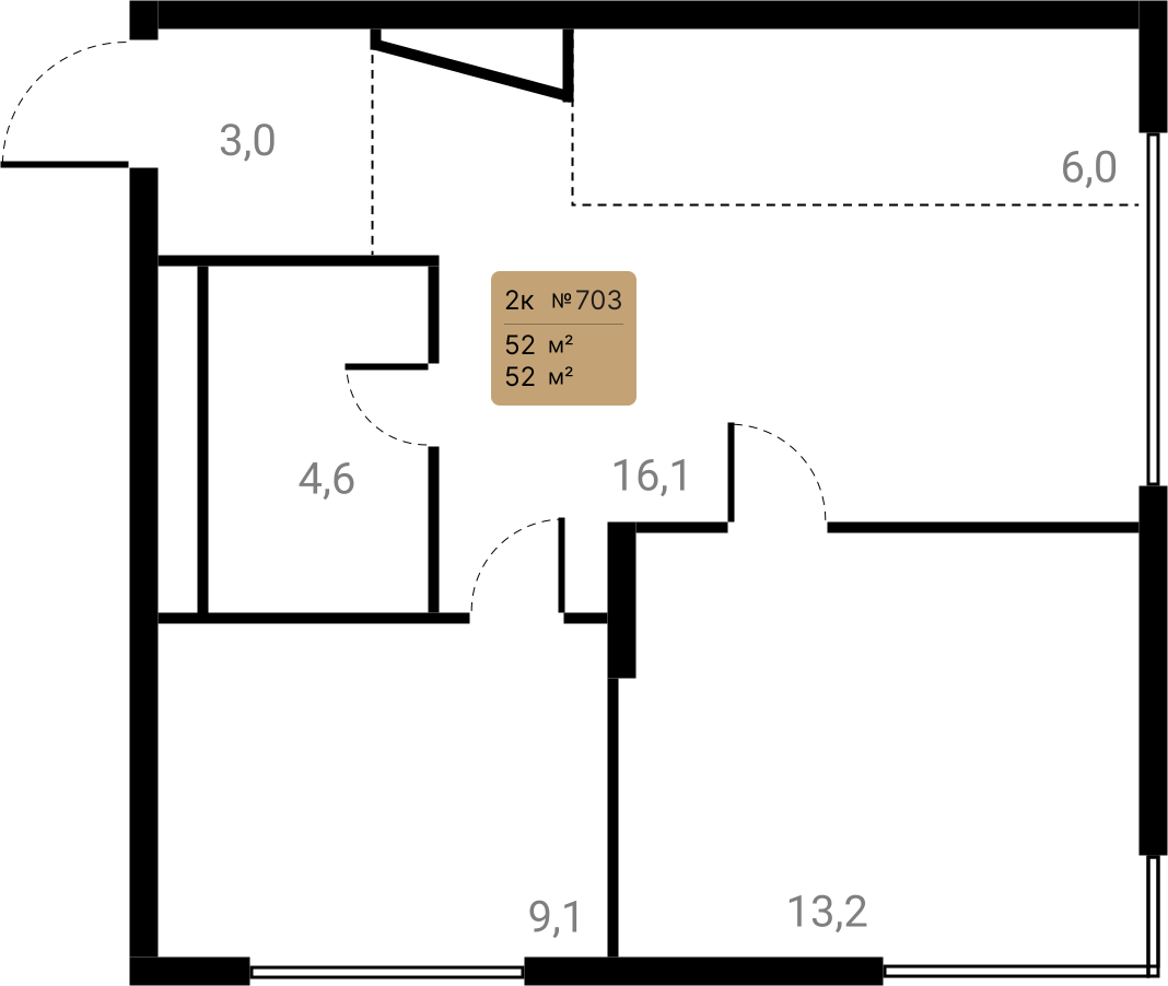 2-комнатная 52 м2 в ЖК Лесная коллекция корпус null этаж 12