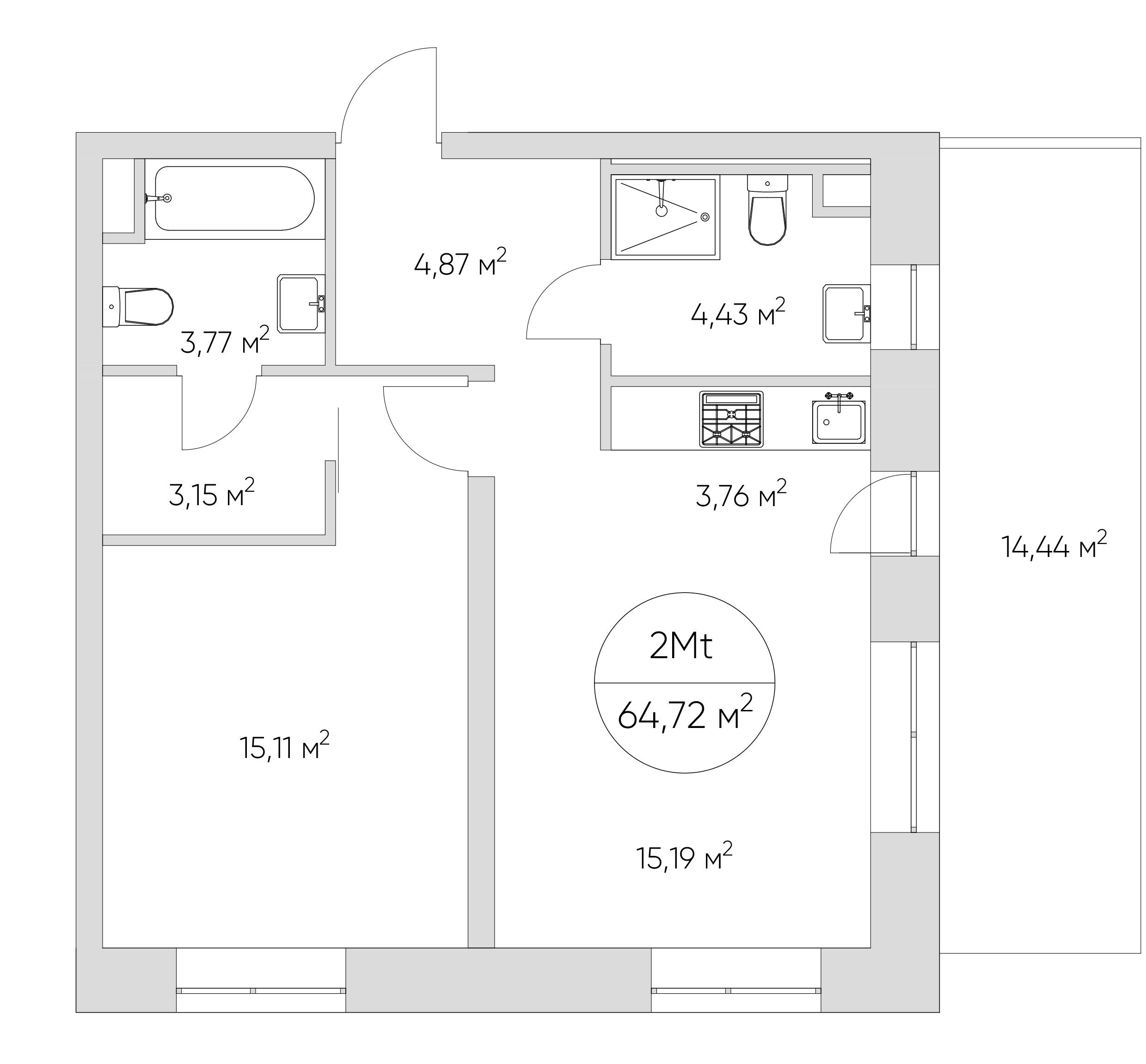 2-комнатная 68 м2 в ЖК N`ICE LOFT корпус null этаж 5