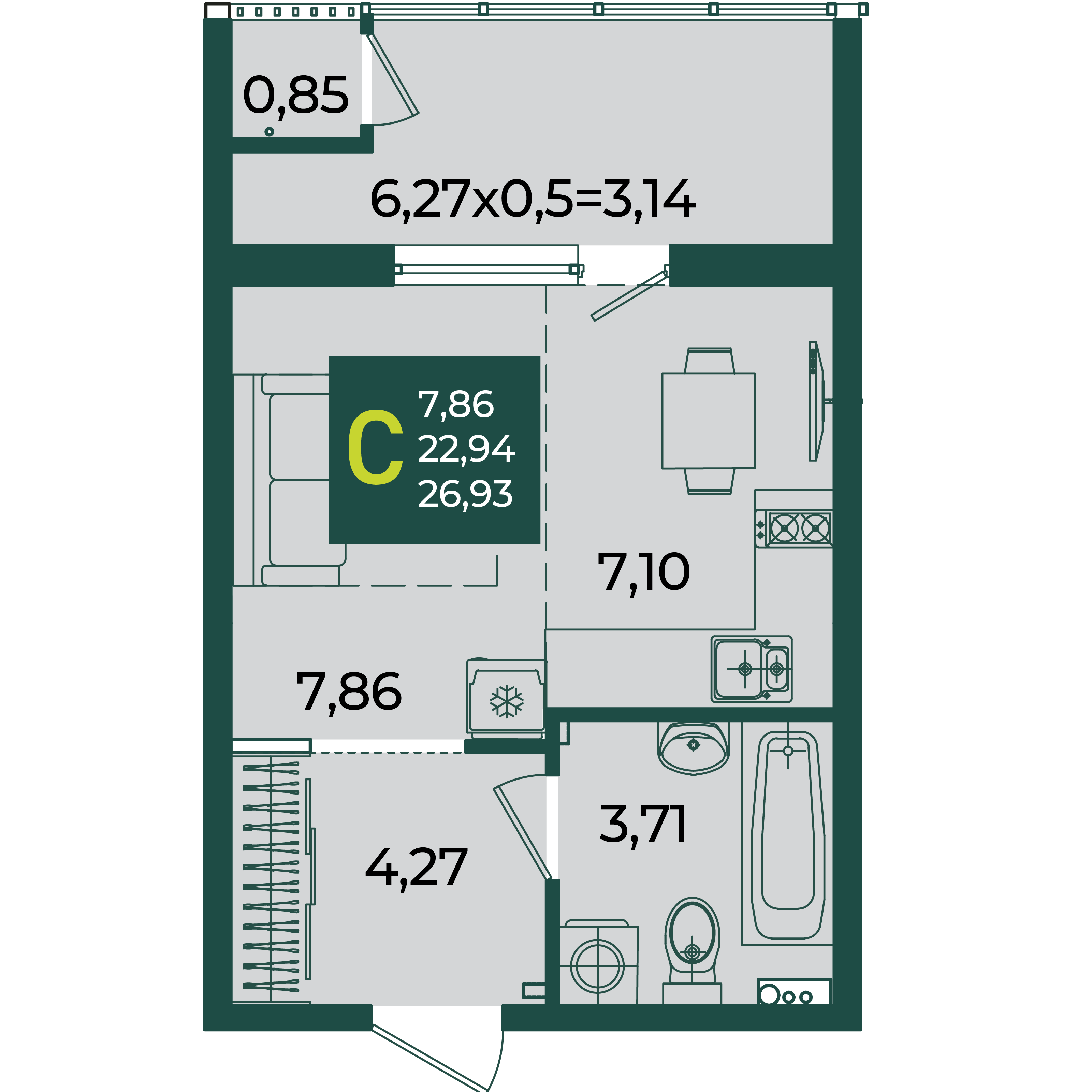 Студия 26 м2 в ЖК Образцово корпус null этаж 2