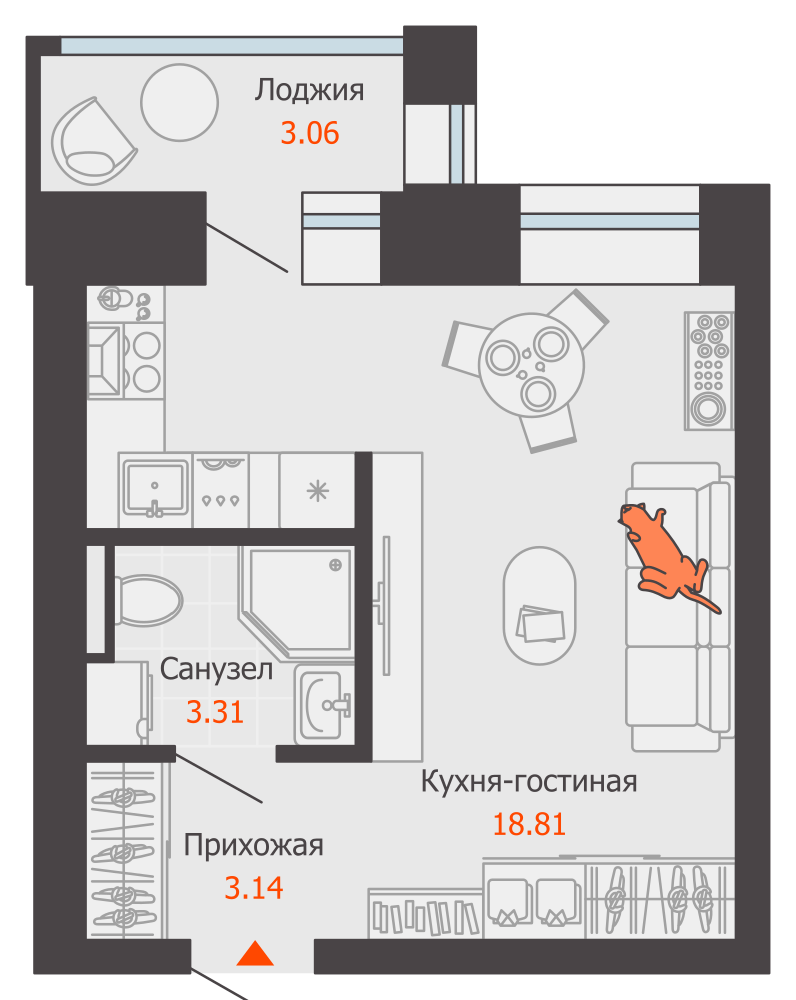 1-комнатная 27 м2 в ЖК ZNAK корпус null этаж 3