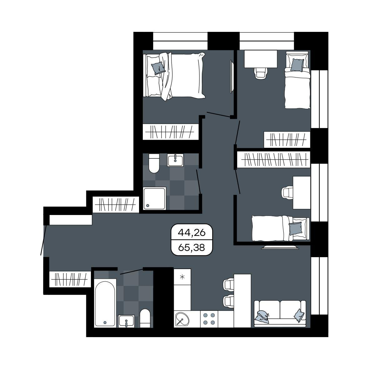 Студия 65 м2 в ЖК Парк Авеню корпус null этаж 14