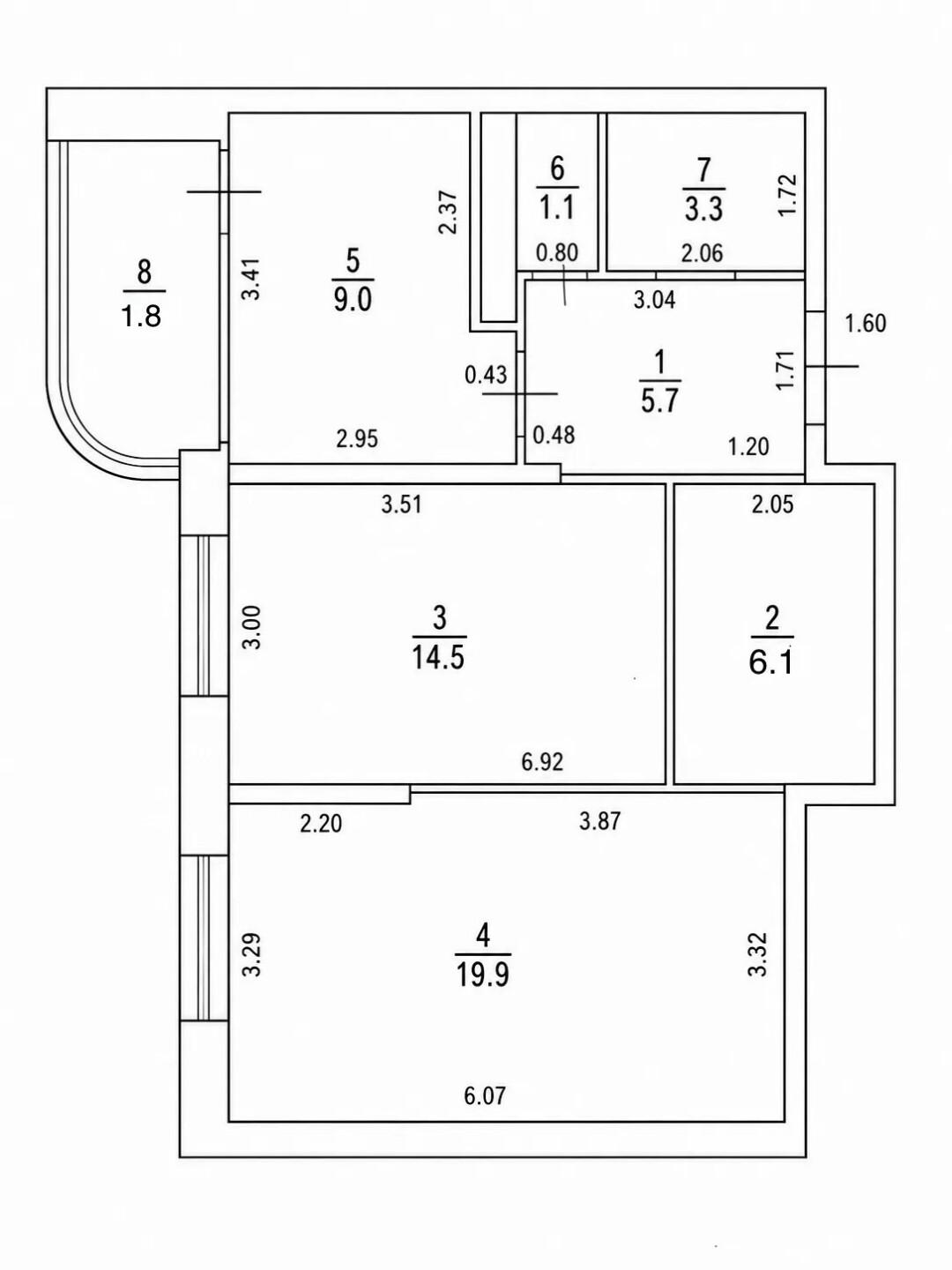3-комнатная 60.8 м2 в ЖК undefined корпус null этаж 6