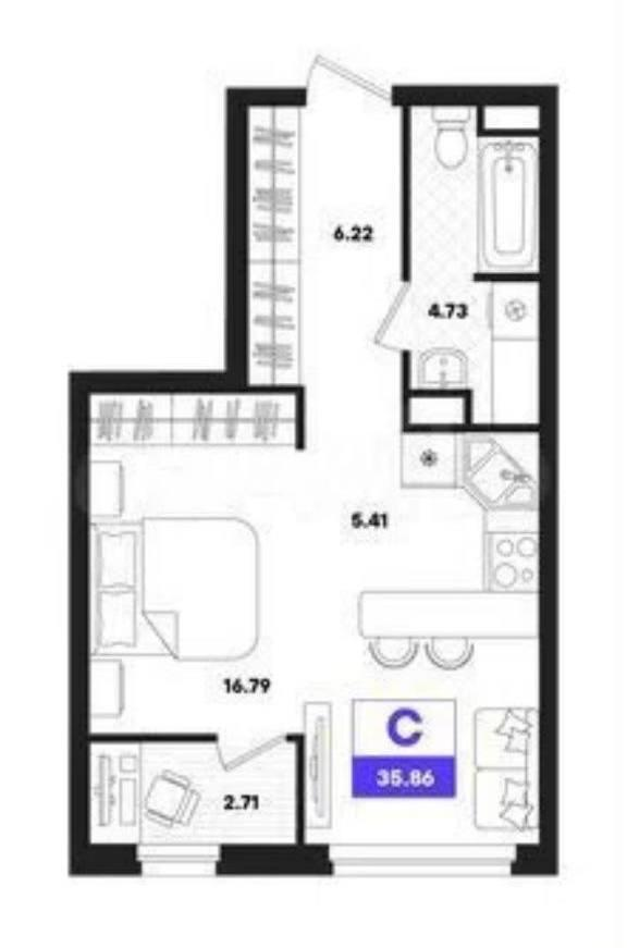 Студия 35.7 м2 в ЖК undefined корпус null этаж 13