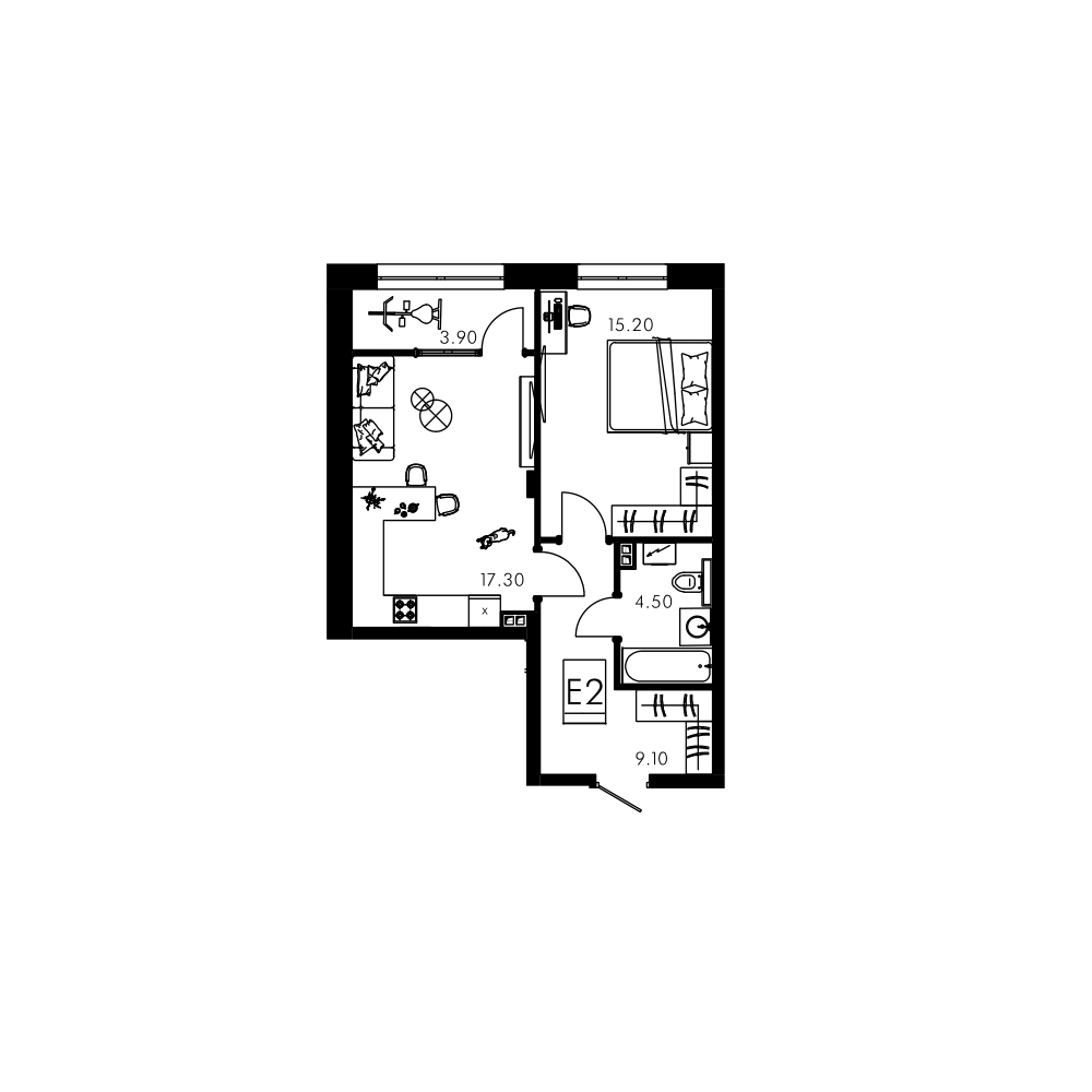 2-комнатная 49.8 м2 в ЖК undefined корпус null этаж 9