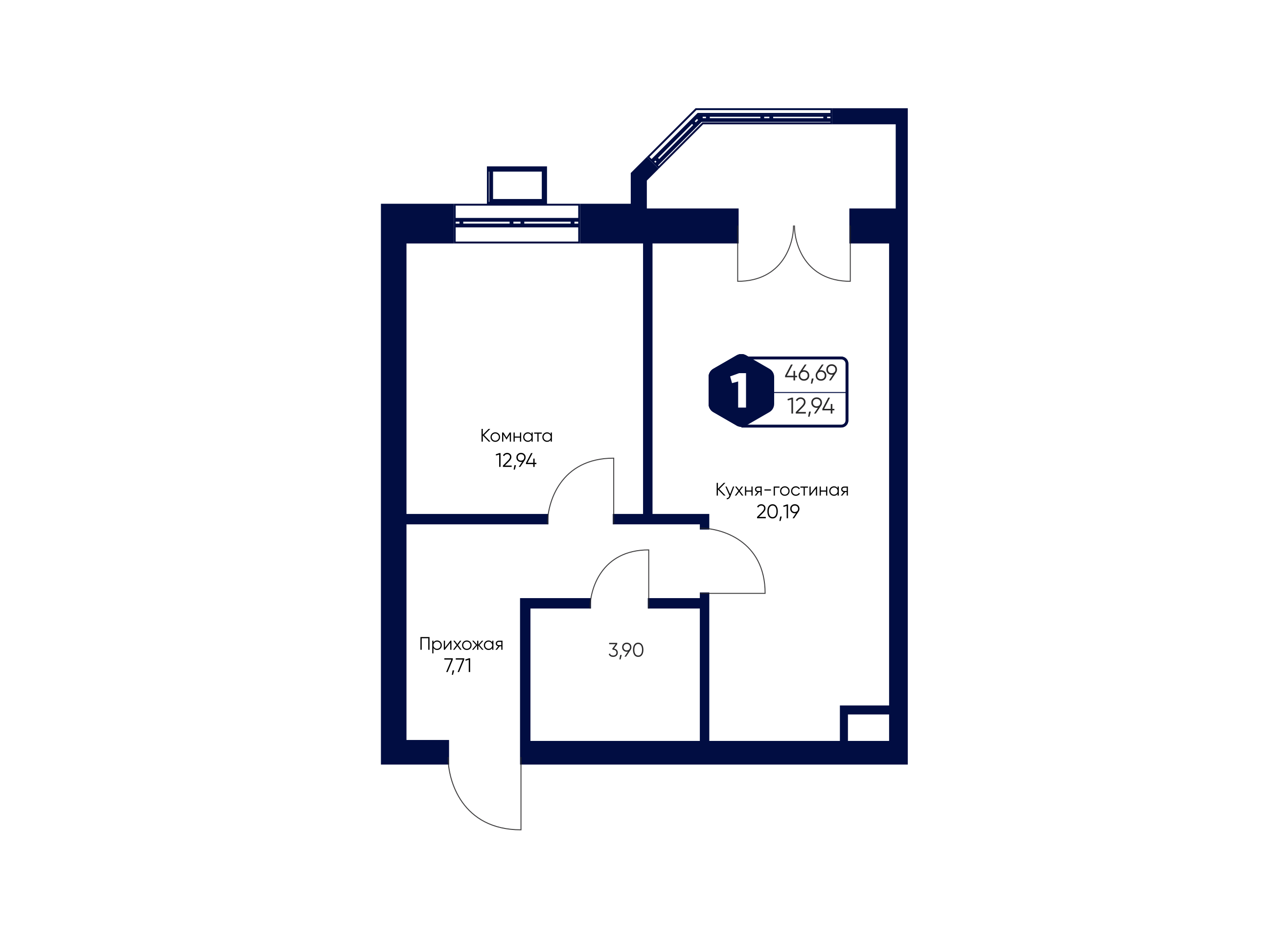 1-комнатная 46 м2 в ЖК Мечта квартал Дружба корпус null этаж 1