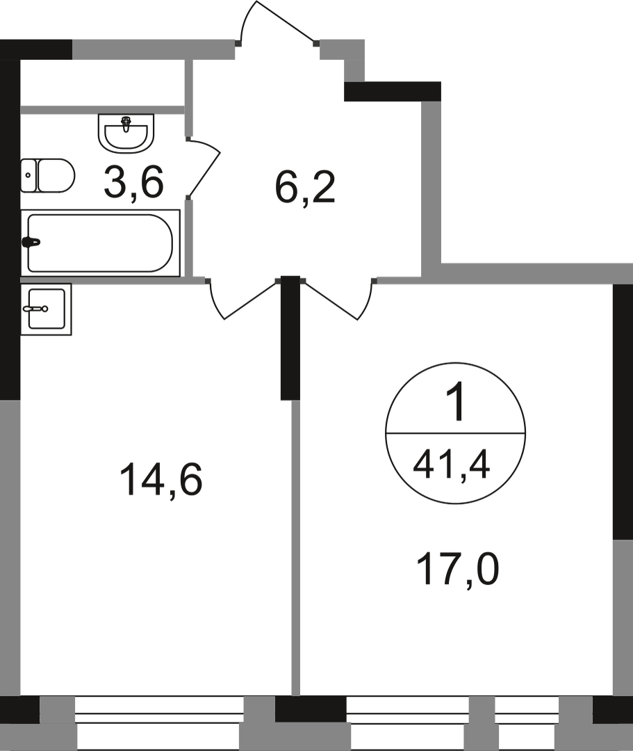 1-комнатная 41 м2 в ЖК Первый Московский корпус null этаж 3