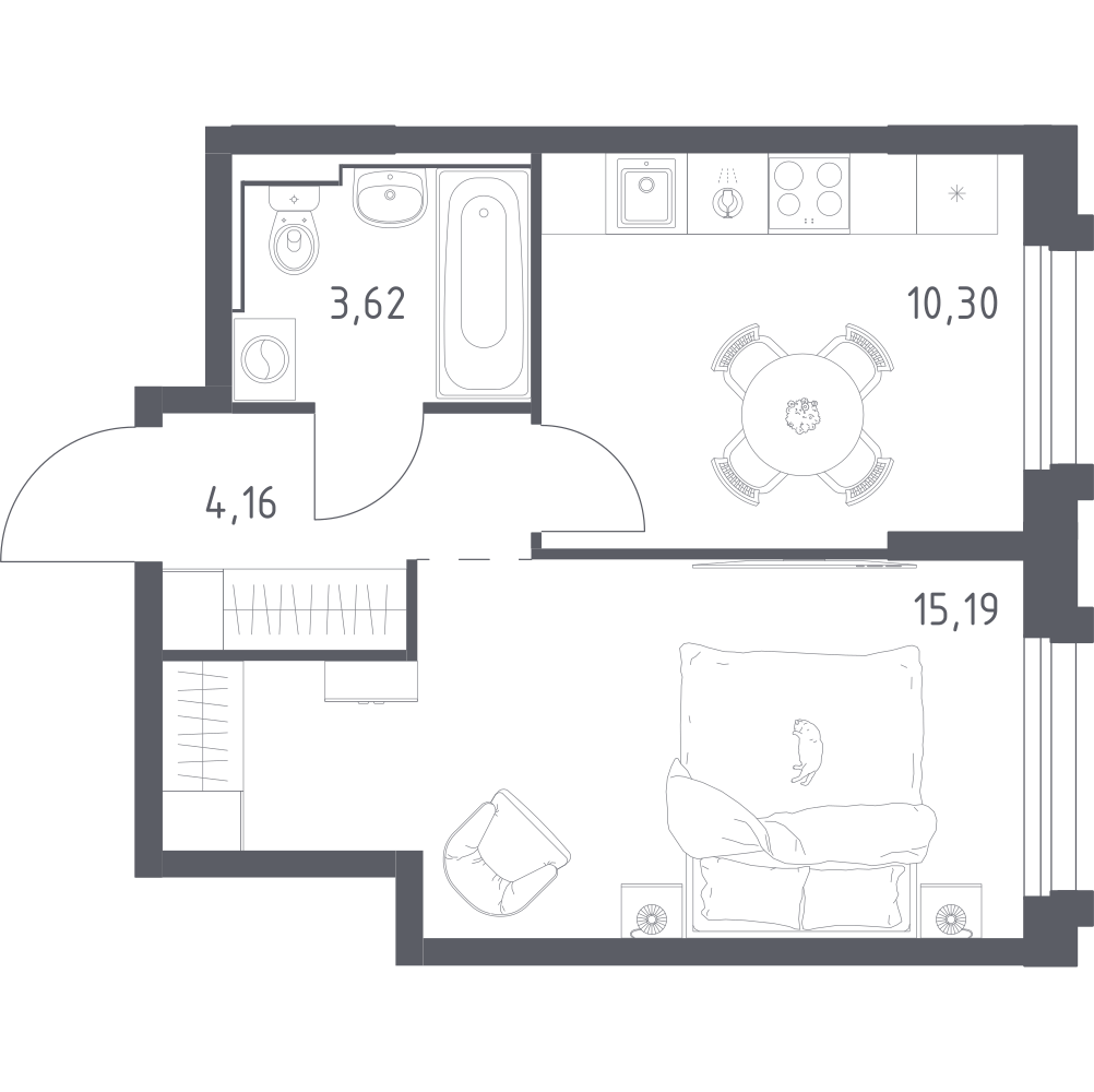 1-комнатная 33 м2 в ЖК Рябиновая Роща корпус null этаж 15