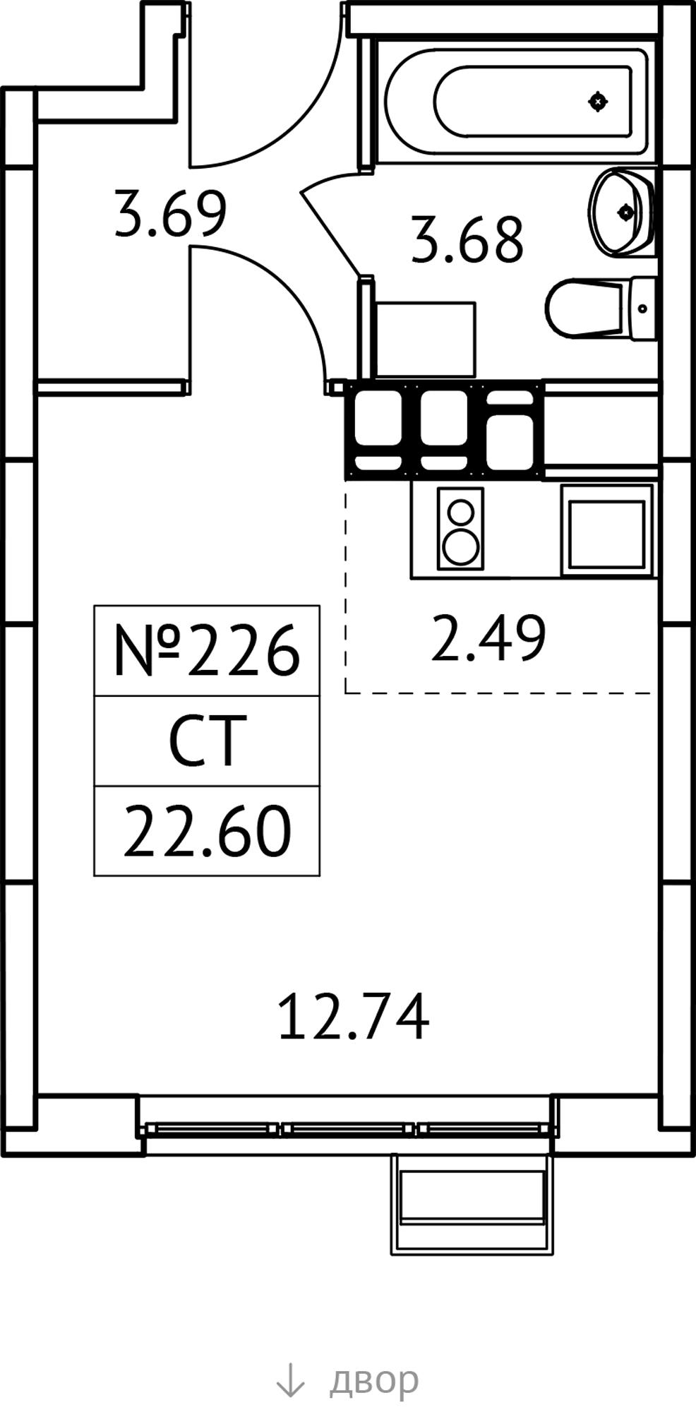 Студия 22 м2 в ЖК Новотомилино корпус null этаж 14