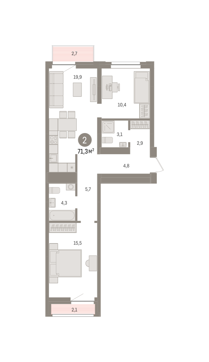 2-комнатная 71 м2 в ЖК Речной порт корпус null этаж 6