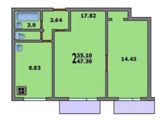 2-комнатная 48 м2 в ЖК undefined корпус null этаж 4