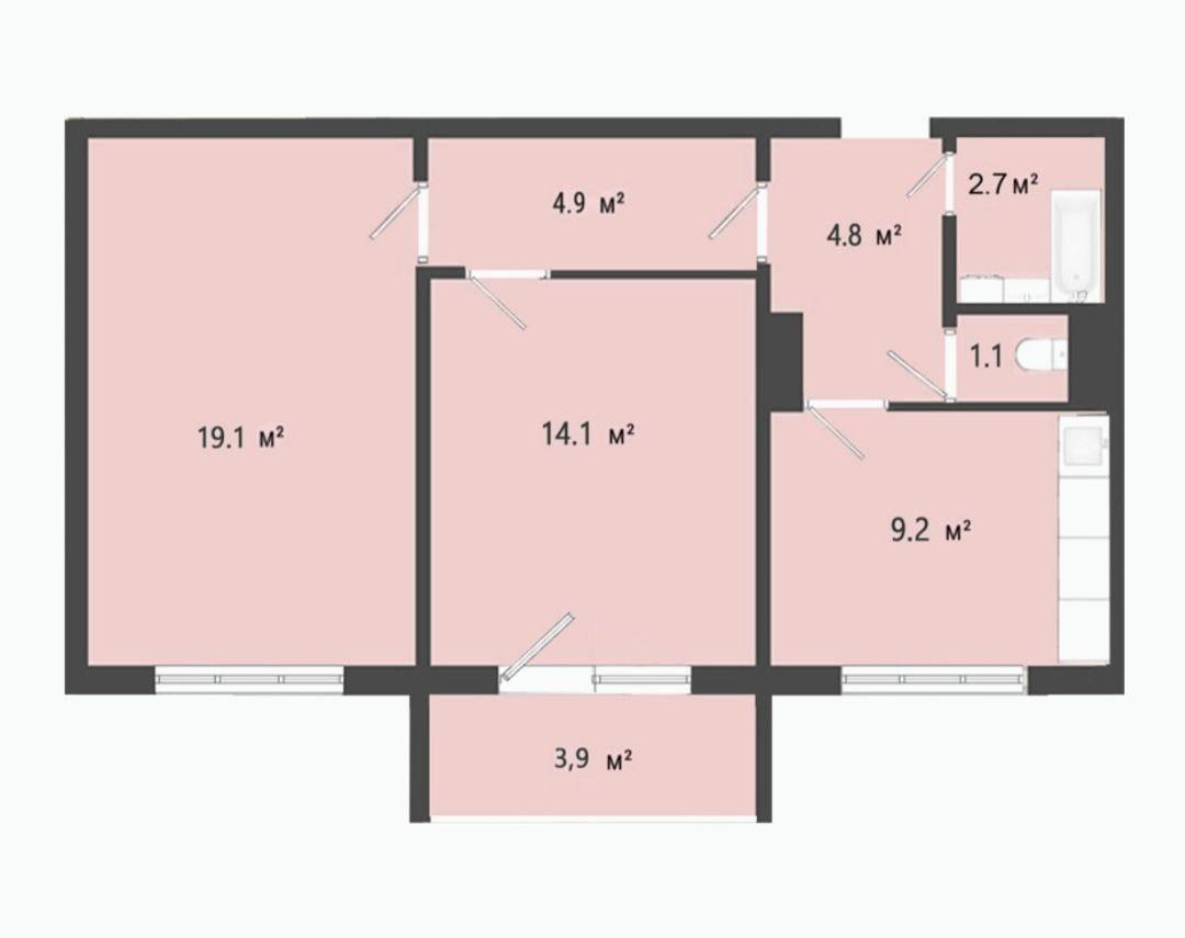 2-комнатная 55.9 м2 в ЖК undefined корпус null этаж 7