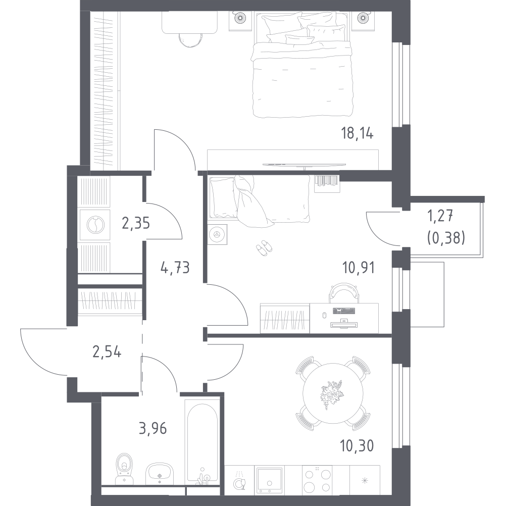 2-комнатная 53 м2 в ЖК Мытищи Парк корпус null этаж 3