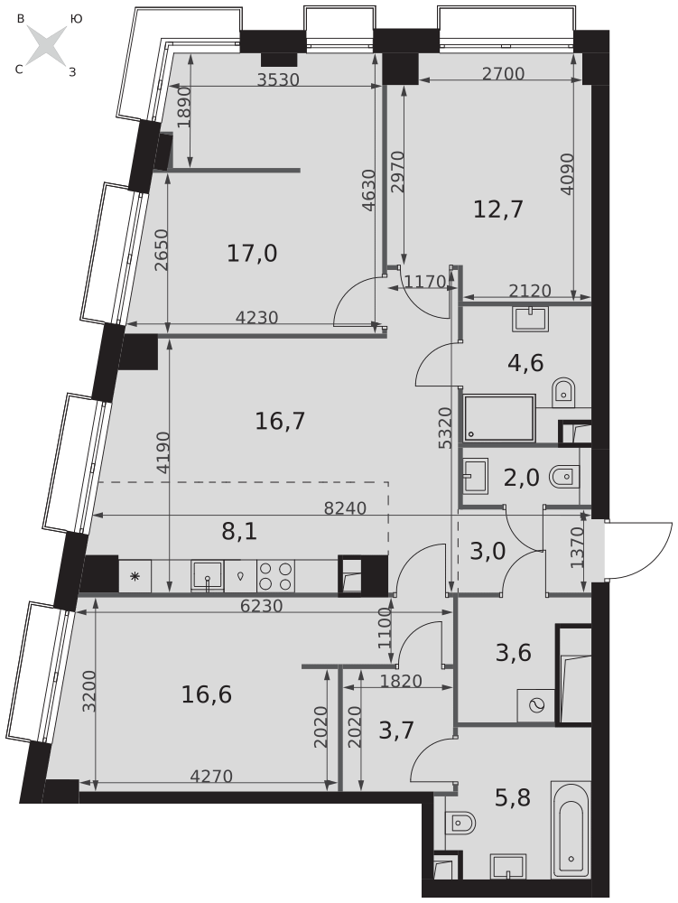 4-комнатная 93 м2 в ЖК Sydney City корпус null этаж 39