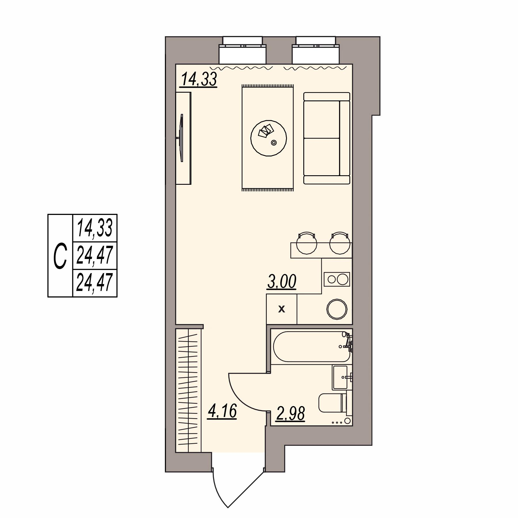 Студия 24 м2 в ЖК Герои поколений корпус null этаж 2