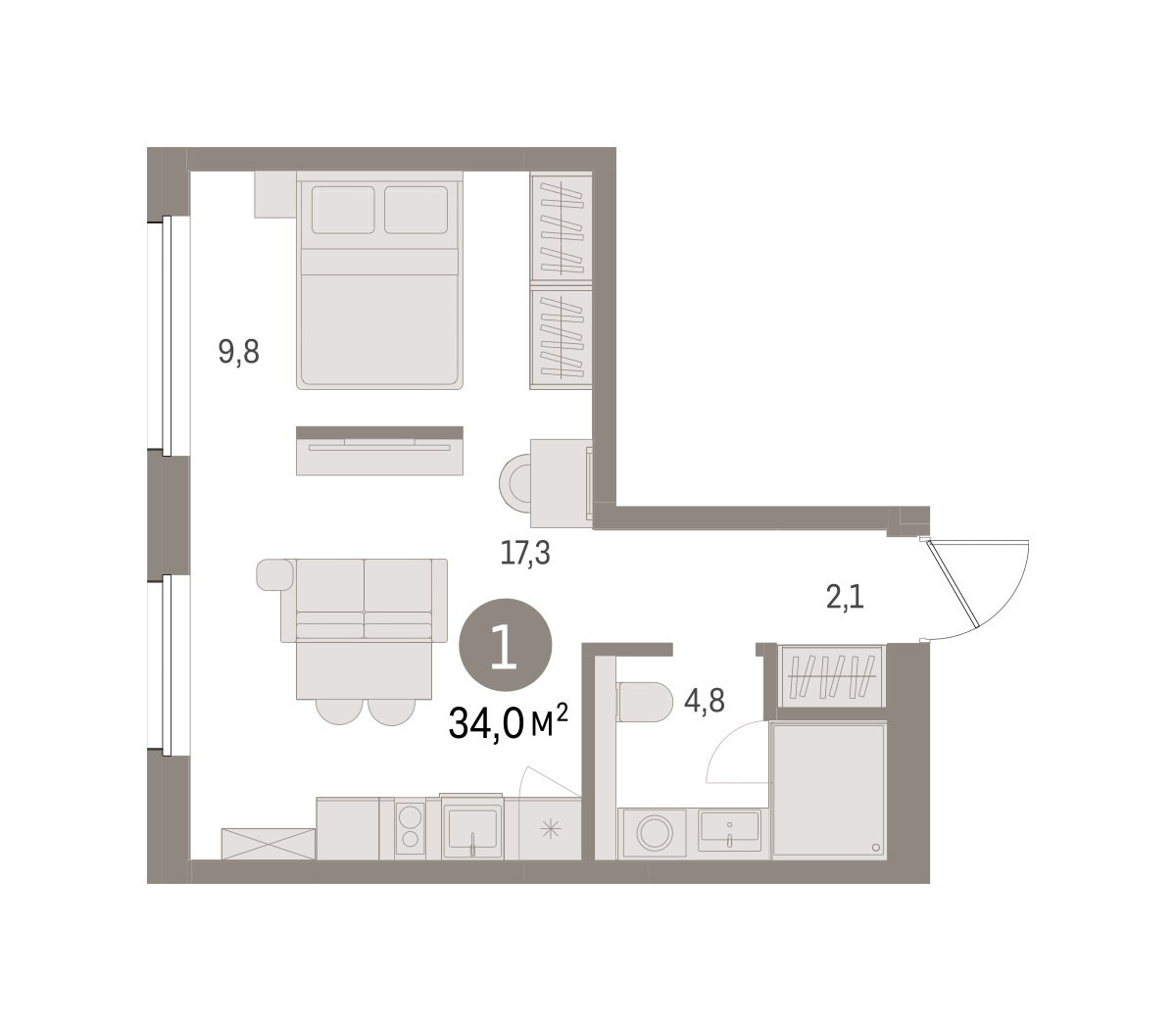 1-комнатная 33 м2 в ЖК Северный ветер корпус null этаж 5