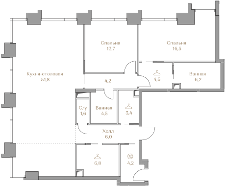 2-комнатная 123 м2 в ЖК Коллекция Лужники корпус null этаж 4