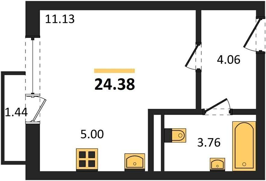 Студия 24.4 м2 в ЖК undefined корпус null этаж 6
