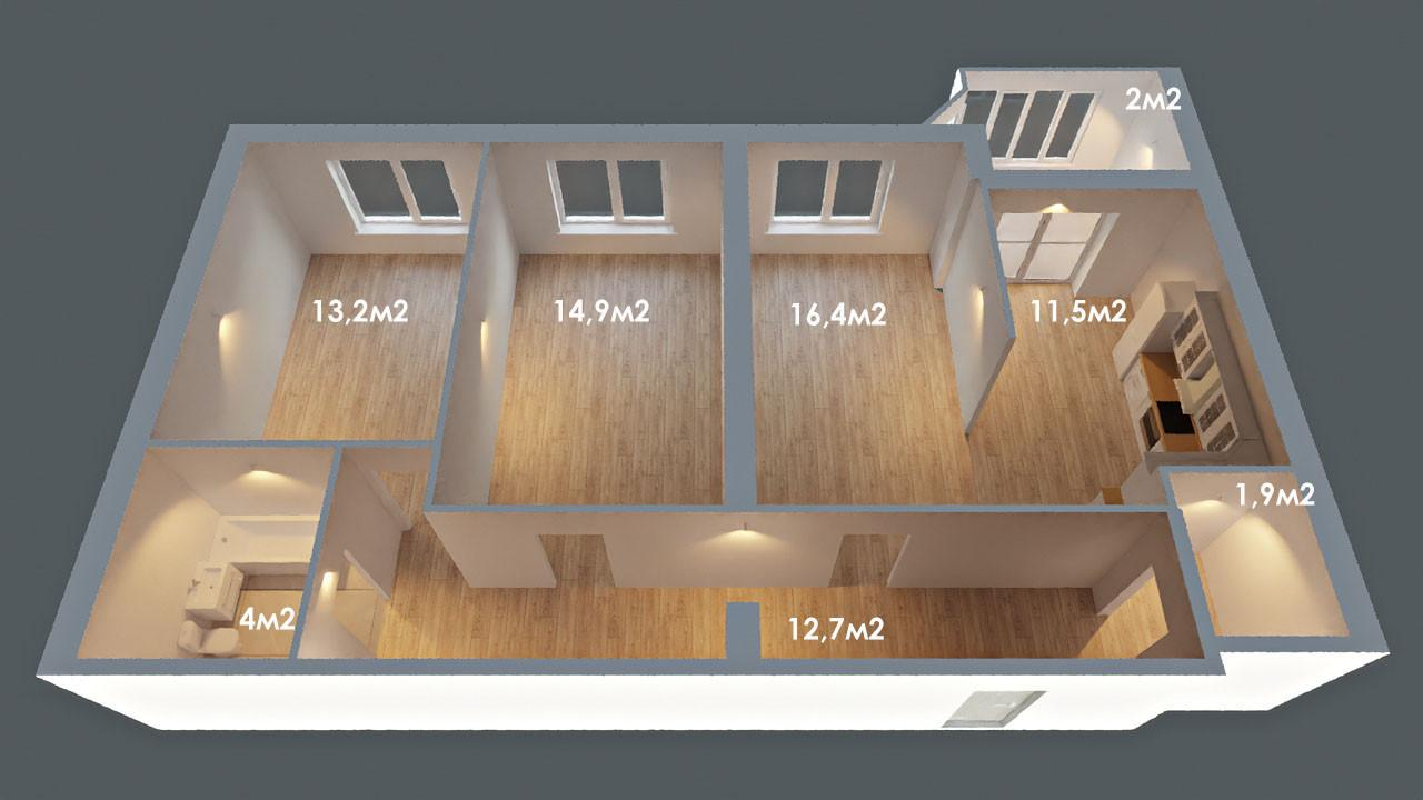 3-комнатная 74.6 м2 в ЖК undefined корпус null этаж 1