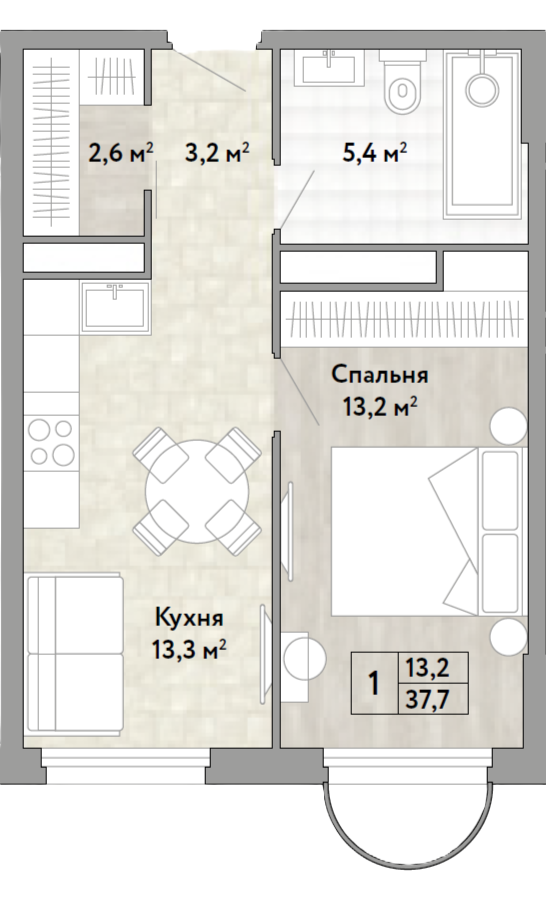 1-комнатная 37 м2 в ЖК Новые Смыслы корпус null этаж 16