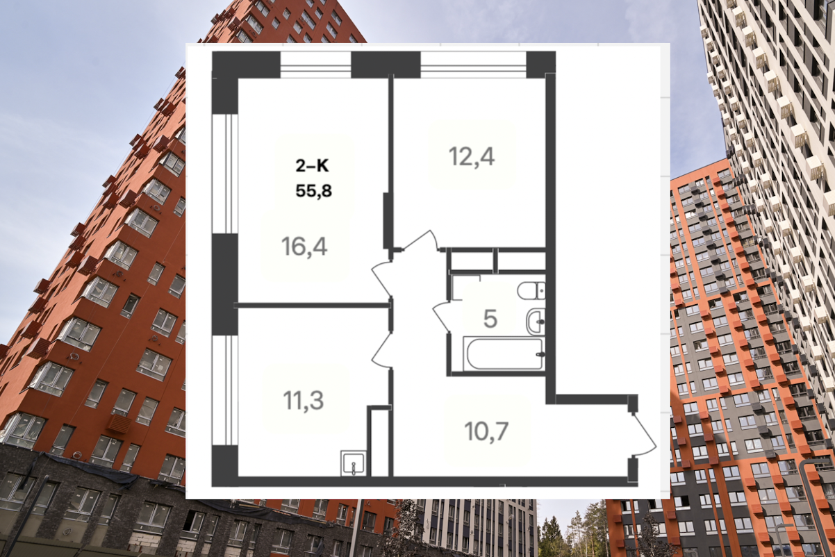 2-комнатная 55.8 м2 в ЖК undefined корпус null этаж 18