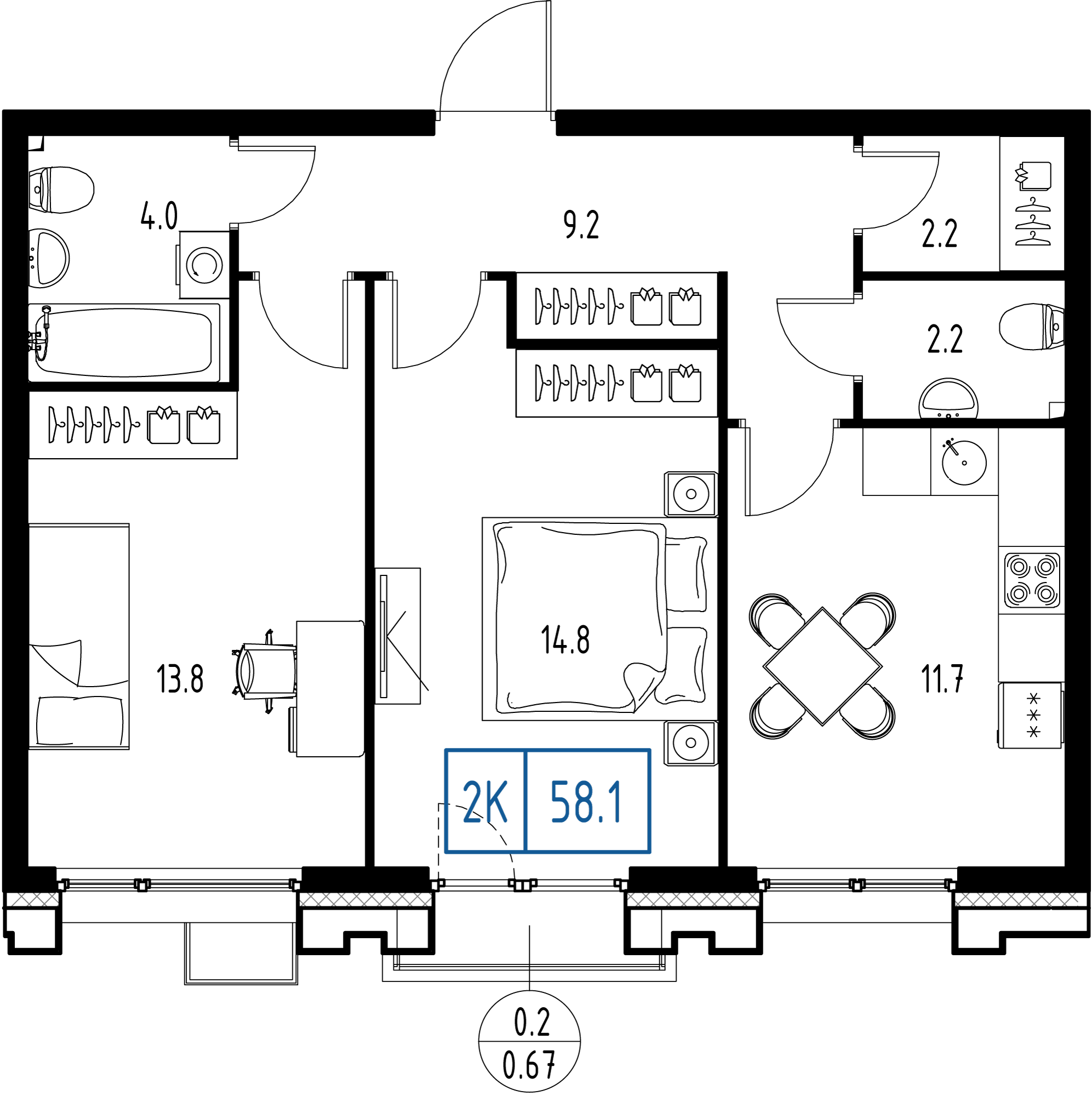 2-комнатная 58 м2 в ЖК Skolkovo One корпус null этаж 5
