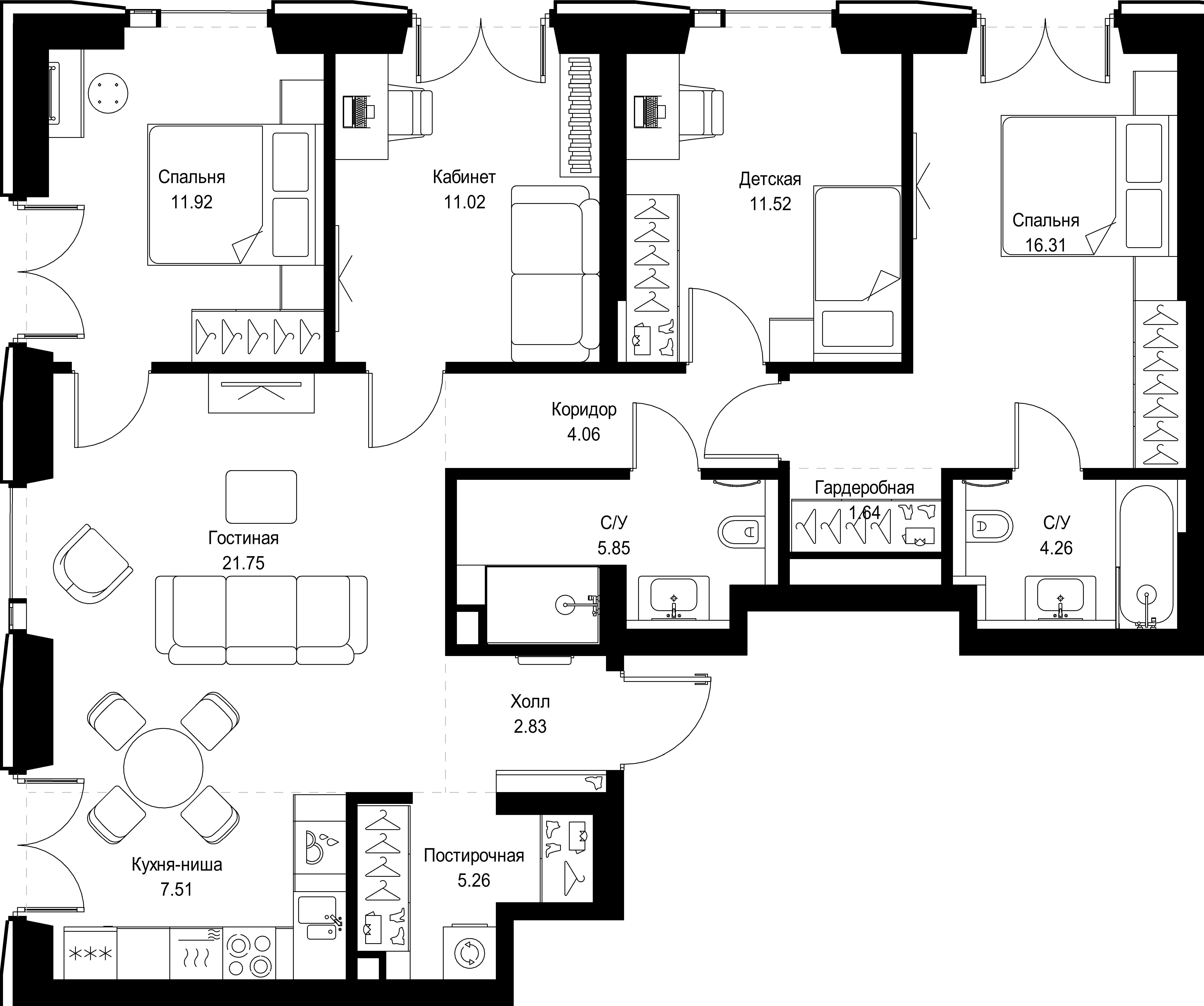 4-комнатная 103 м2 в ЖК СЕТ корпус null этаж 4