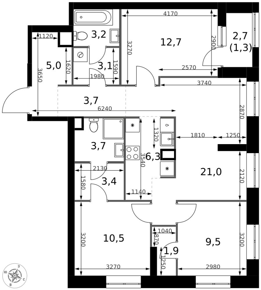 4-комнатная 85 м2 в ЖК 1-й Измайловский корпус null этаж 3