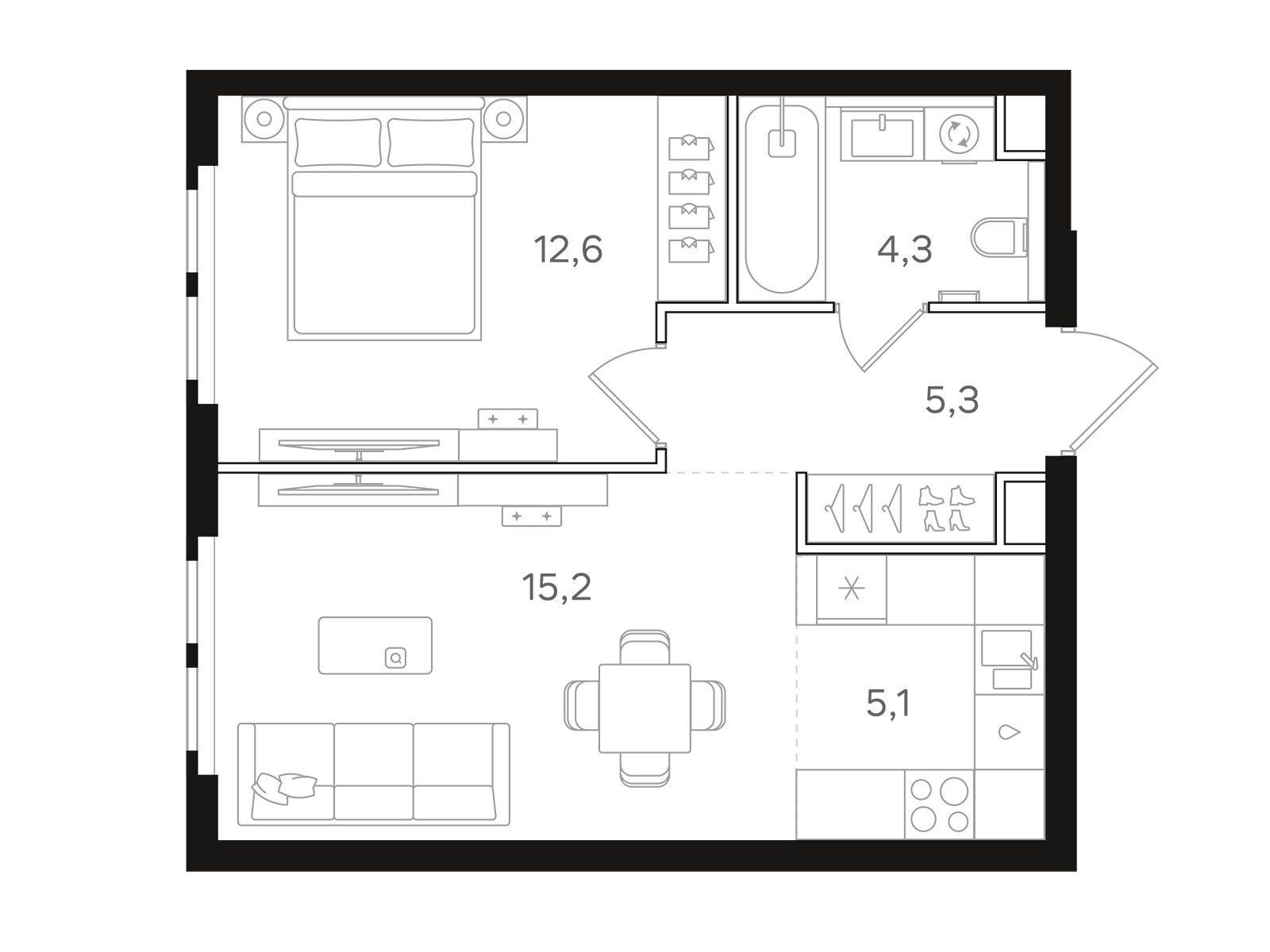 1-комнатная 42 м2 в ЖК НАЗАРÉ корпус null этаж 13