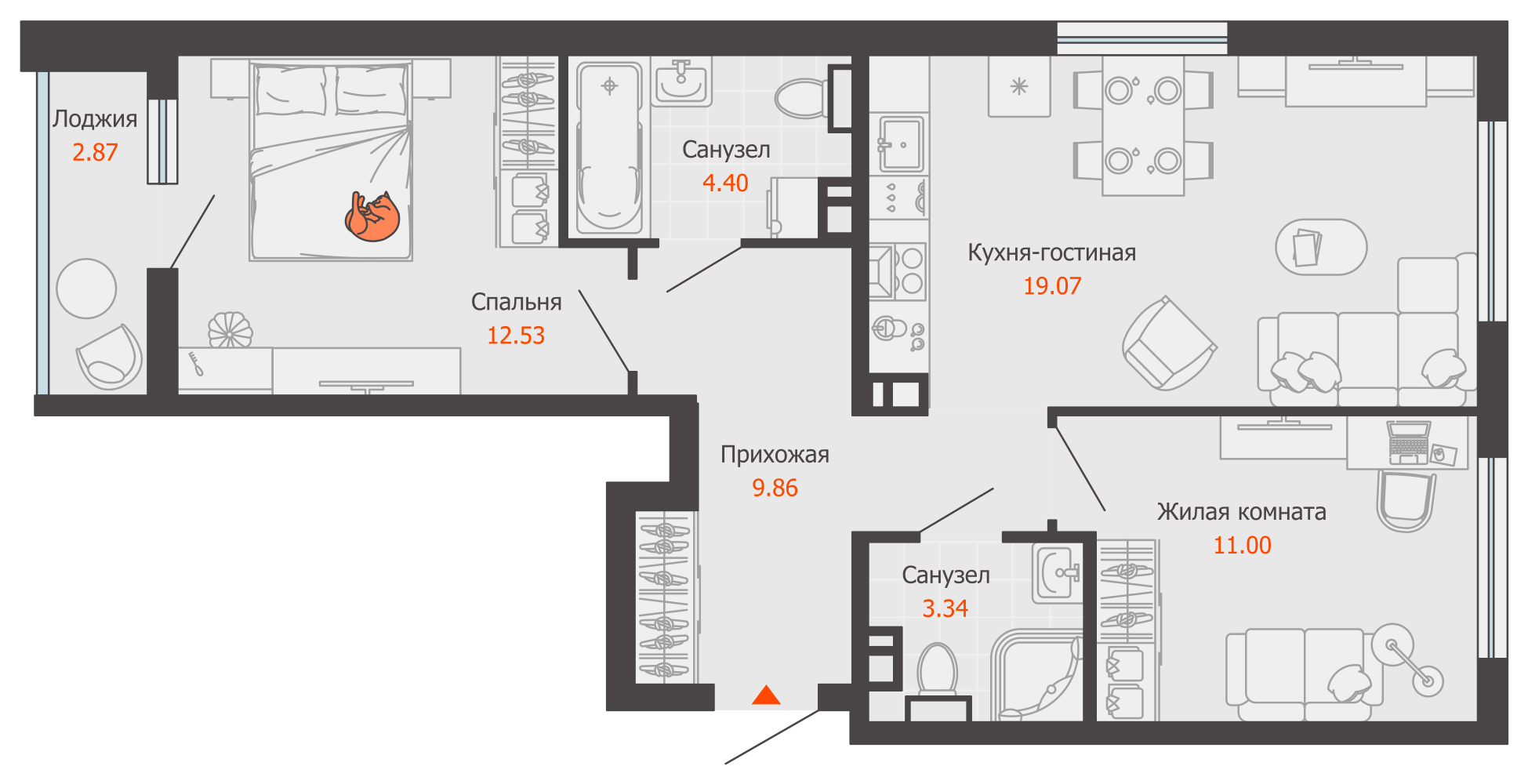 3-комнатная 62 м2 в ЖК Светлые кварталы корпус null этаж 8