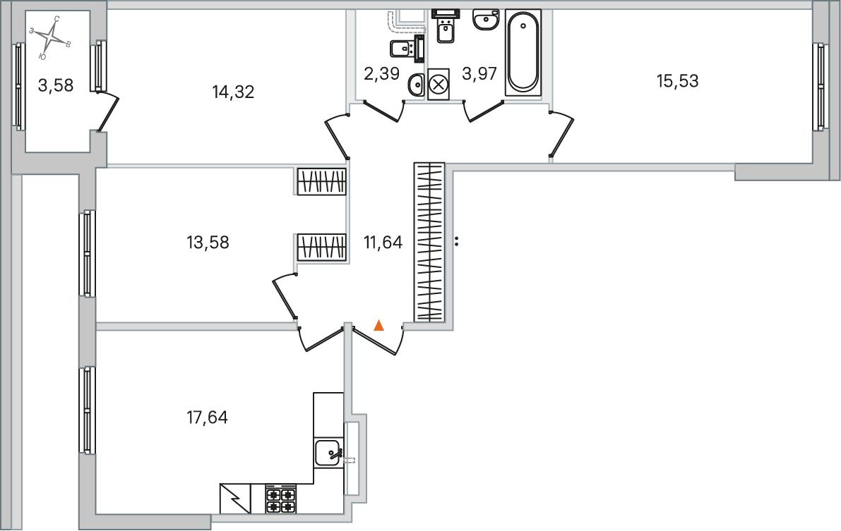 3-комнатная 80 м2 в ЖК Дубровский корпус null этаж 2