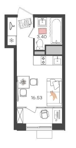 Студия 22.7 м2 в ЖК undefined корпус null этаж 21