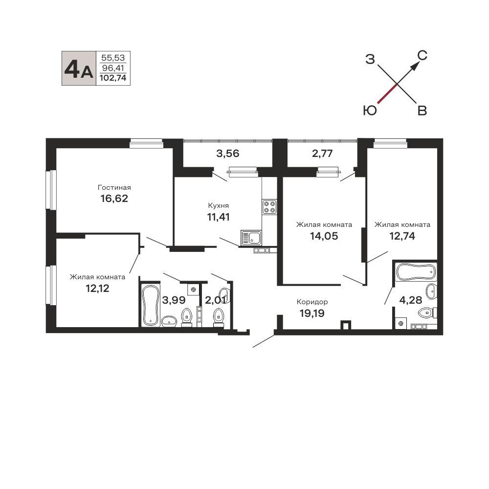 4-комнатная 109 м2 в ЖК Горки корпус null этаж 4