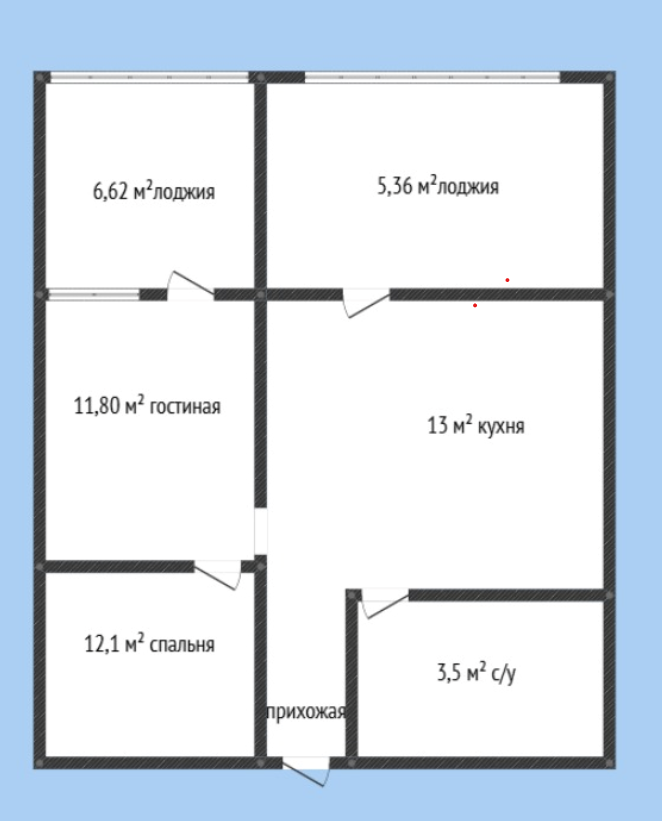 2-комнатная 55 м2 в ЖК undefined корпус null этаж 14