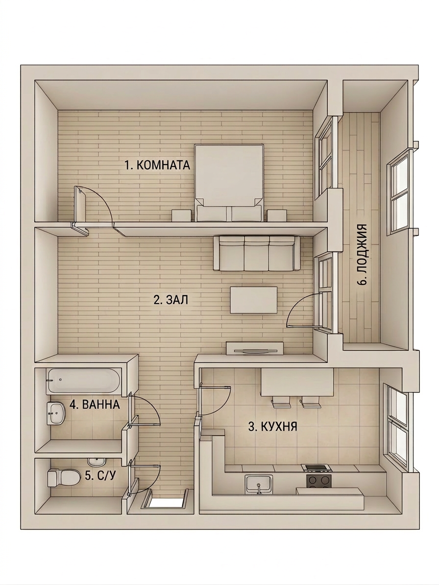 2-комнатная 59.5 м2 в ЖК undefined корпус null этаж 7