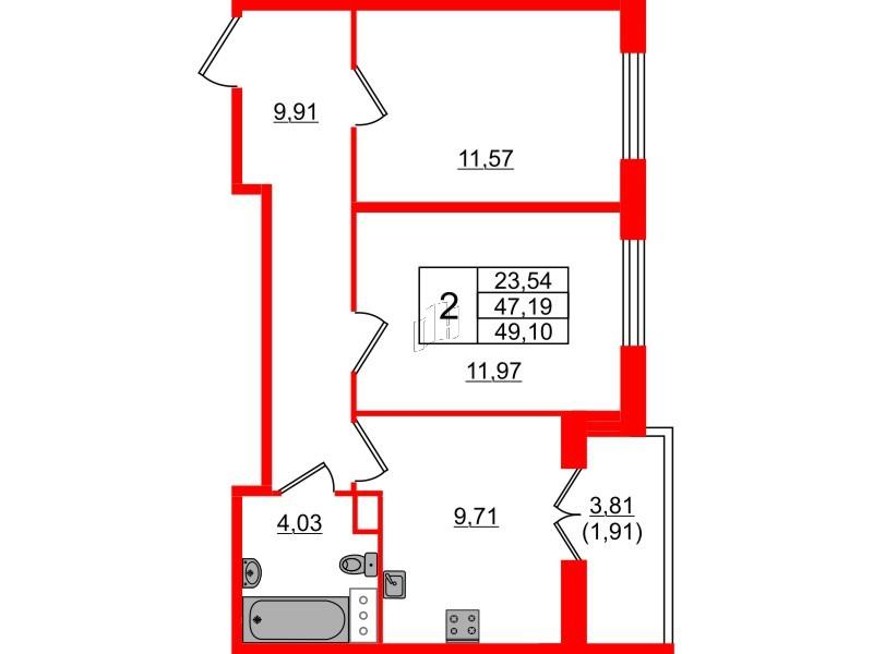 2-комнатная 49 м2 в ЖК Сертолово Парк корпус null этаж 8