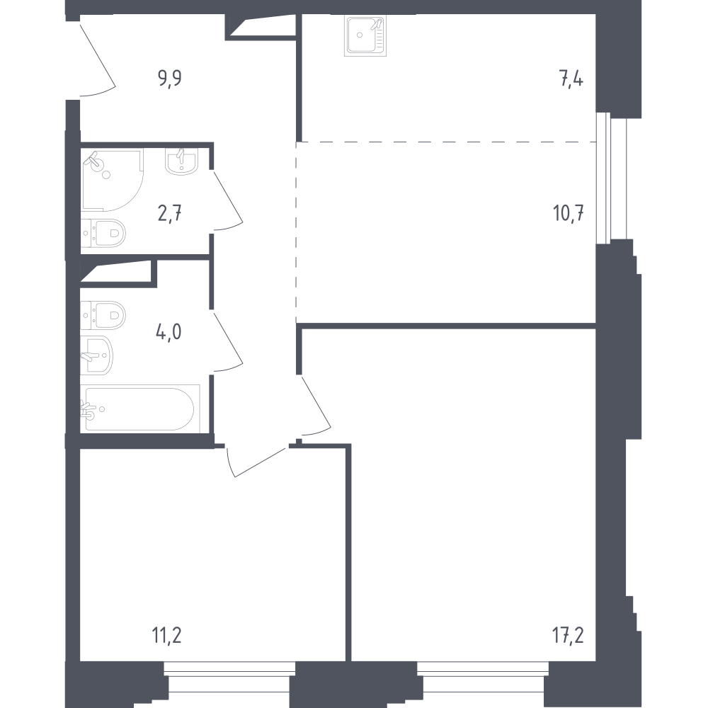 Студия 62 м2 в ЖК Заречье Парк корпус null этаж 9