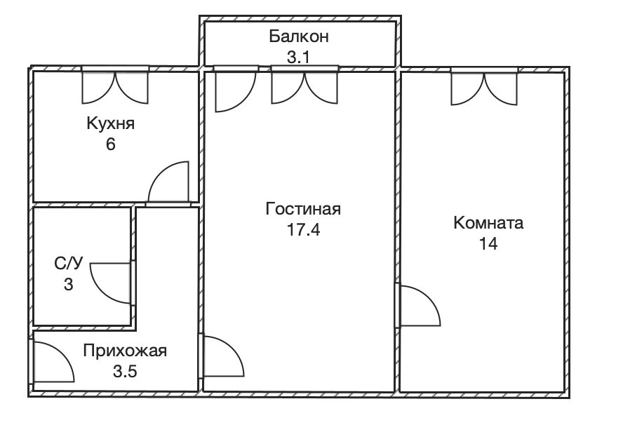 2-комнатная 45 м2 в ЖК undefined корпус null этаж 4