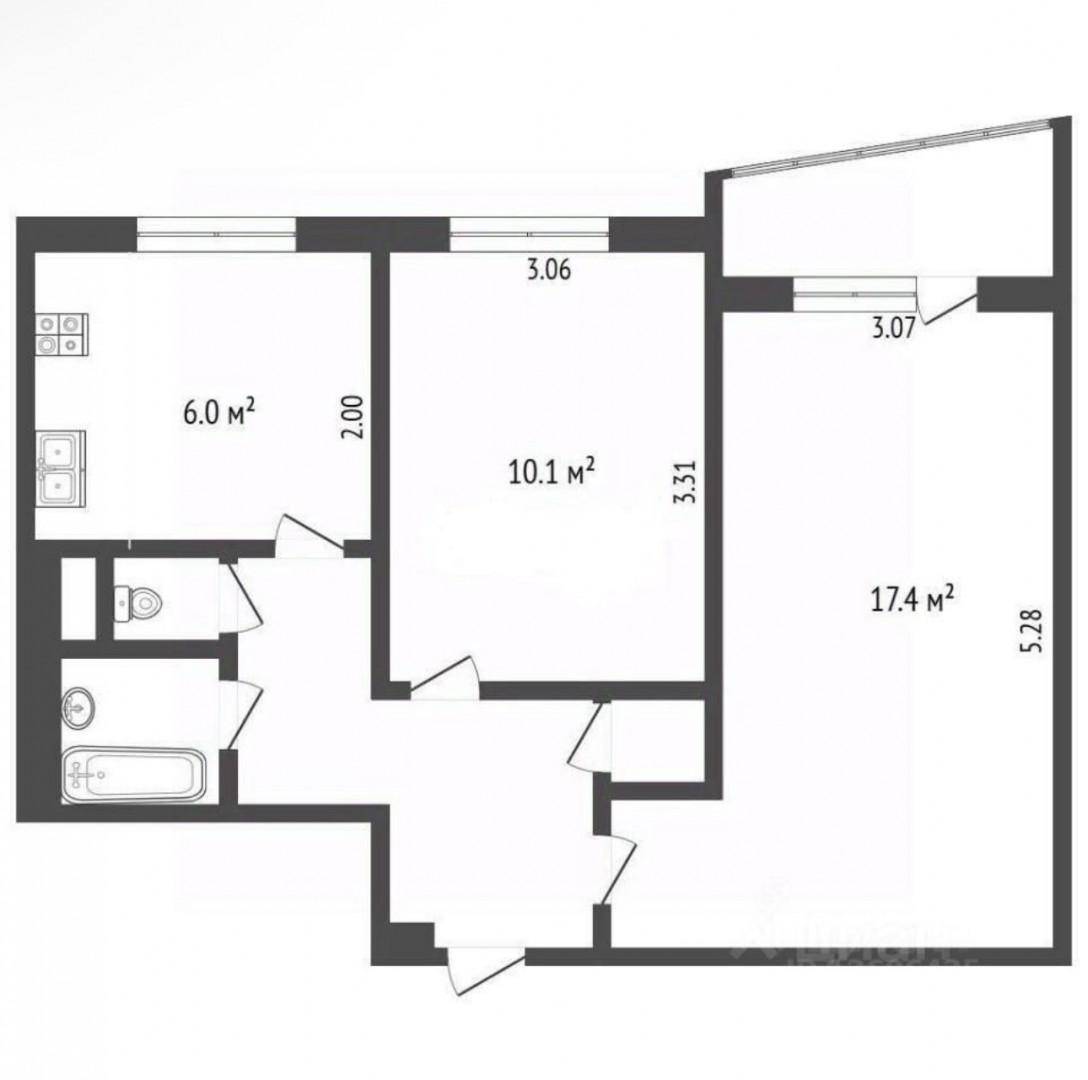 2-комнатная 44.5 м2 в ЖК undefined корпус null этаж 9