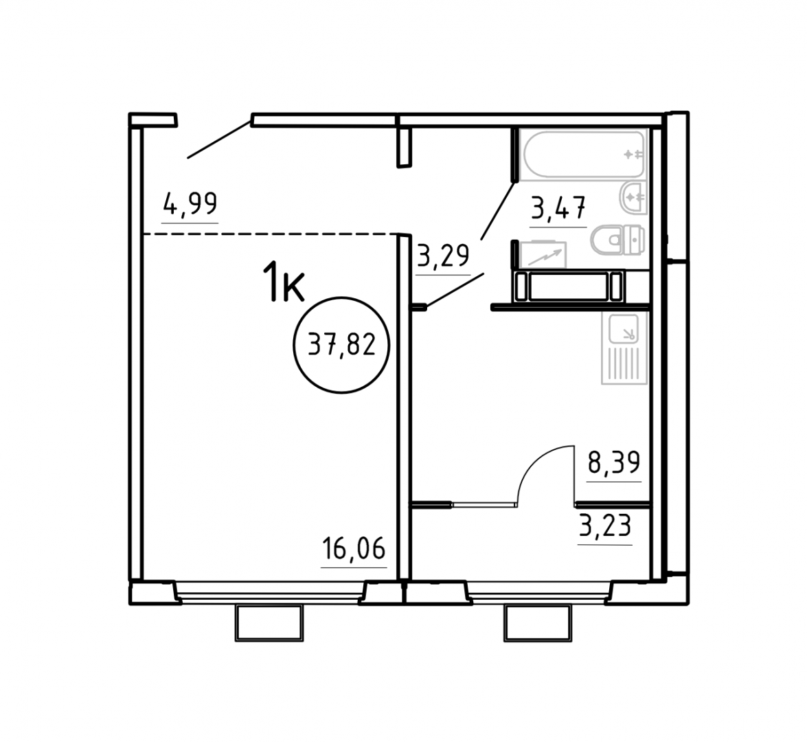 1-комнатная 37.8 м2 в ЖК undefined корпус null этаж 2