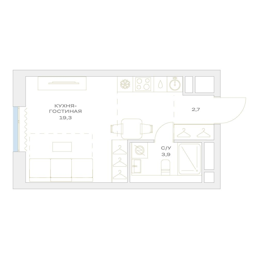 Студия 25 м2 в ЖК Детали корпус null этаж 18