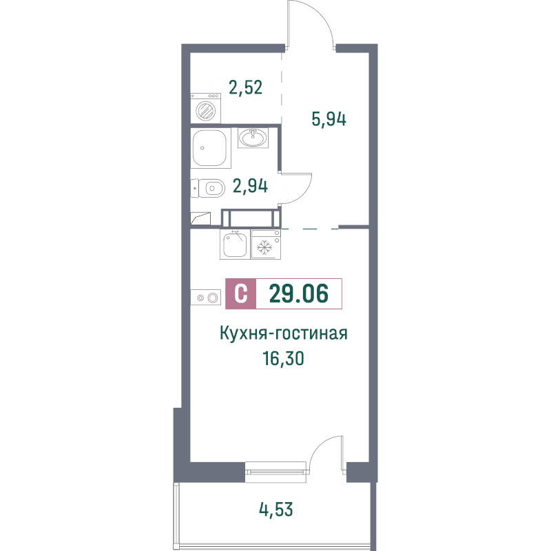 Студия 29 м2 в ЖК Фотограф корпус null этаж 3