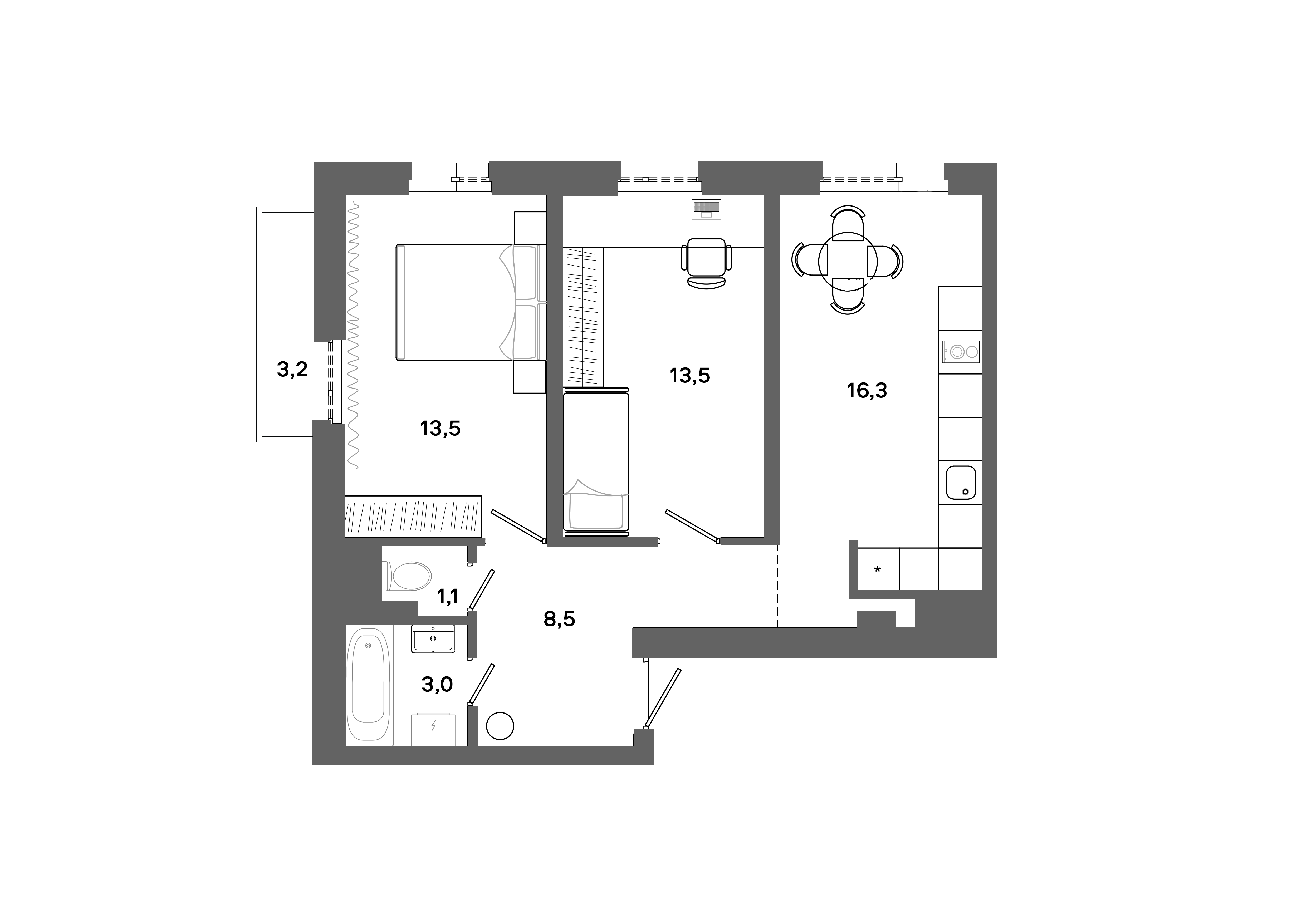 2-комнатная 56 м2 в ЖК Столица корпус null этаж 8